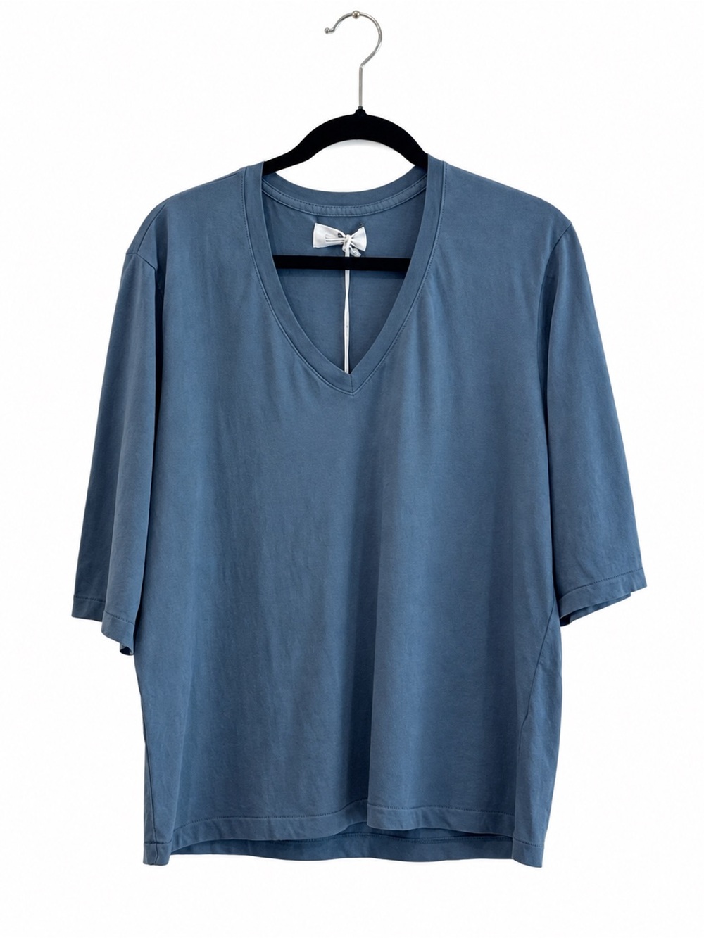 The Classic T-Shirt Company Womens L Organic Cotton V Neck Tee Blue NWT USA